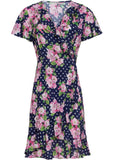 Smashed Lemon Dilly Dally Polkadot Flowers 60's A-Line Dress Navy Pink