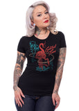 Steady Clothing Cocktail Time Flamingo Girly T-Shirt Black