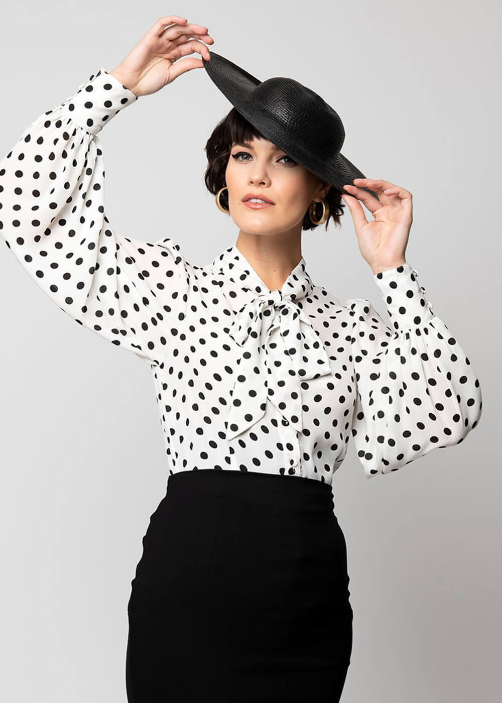 Unique Vintage Gwen Polka Dot 40's Blouse White Black –