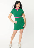 Unique Vintage Cindy Collar 60's Shift Dress Green Pink