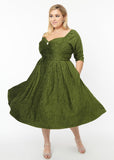 Unique Vintage Lamar Velvet 50's Swing Dress Green