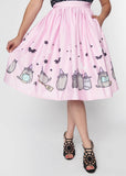 Unique Vintage Pusheen Halloween Witch 50's Swing Skirt Pink