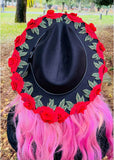 Witchwood Mourning Red Roses Vegan Felt Hat Black
